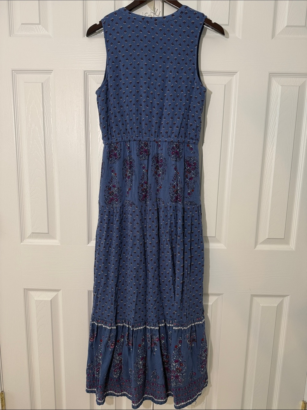 Old Navy Maxi Dress Women’s Sz M Boho Floral Print Ruffle Tiered Stretch Waist - Picture 2 of 6